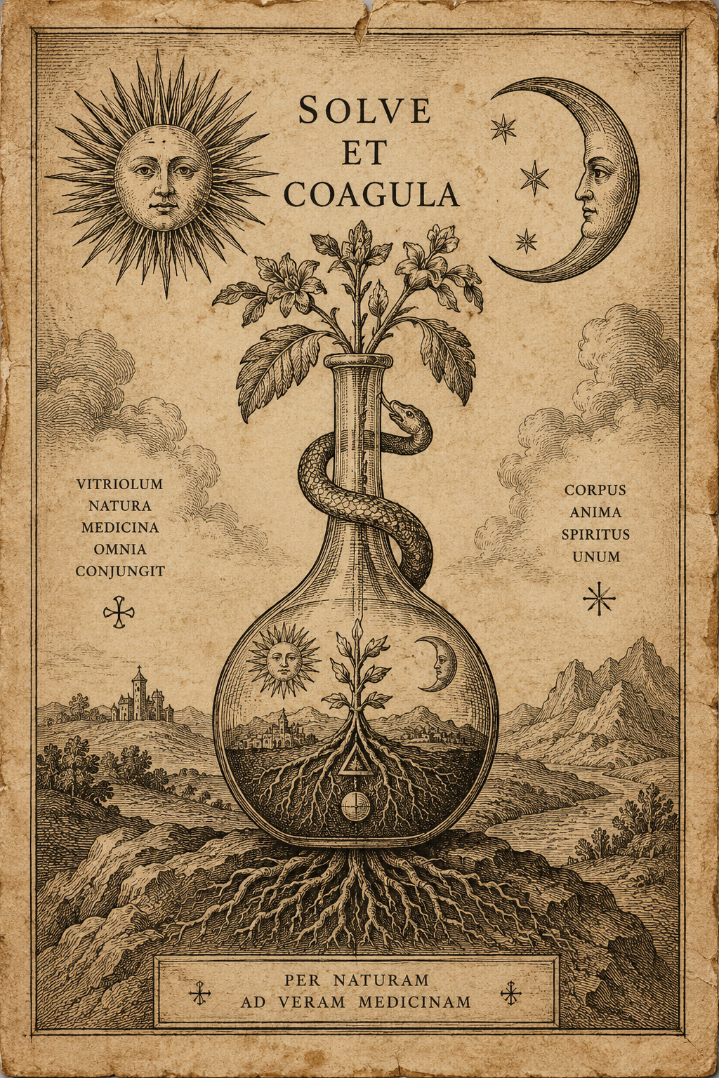 Gravura alquímica Solve et Coagula